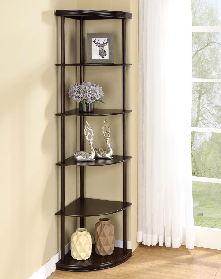 Bonwick 72-inch 5-shelf Corner Bookshelf Cappuccino