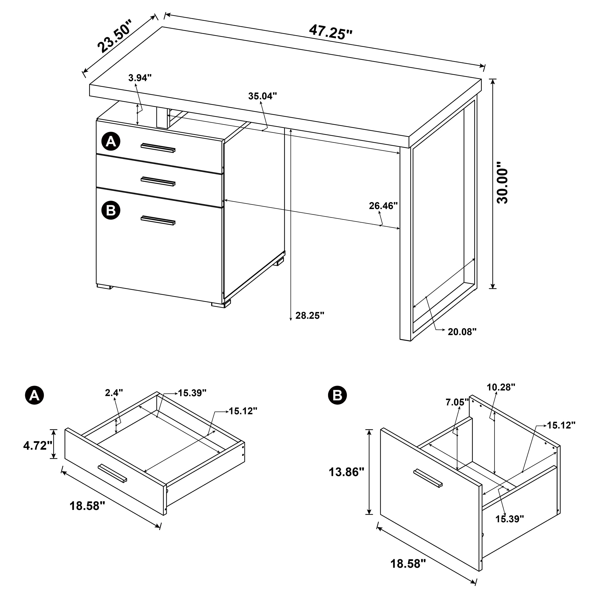 Brennan 47-inch 3-drawer Office Computer Desk