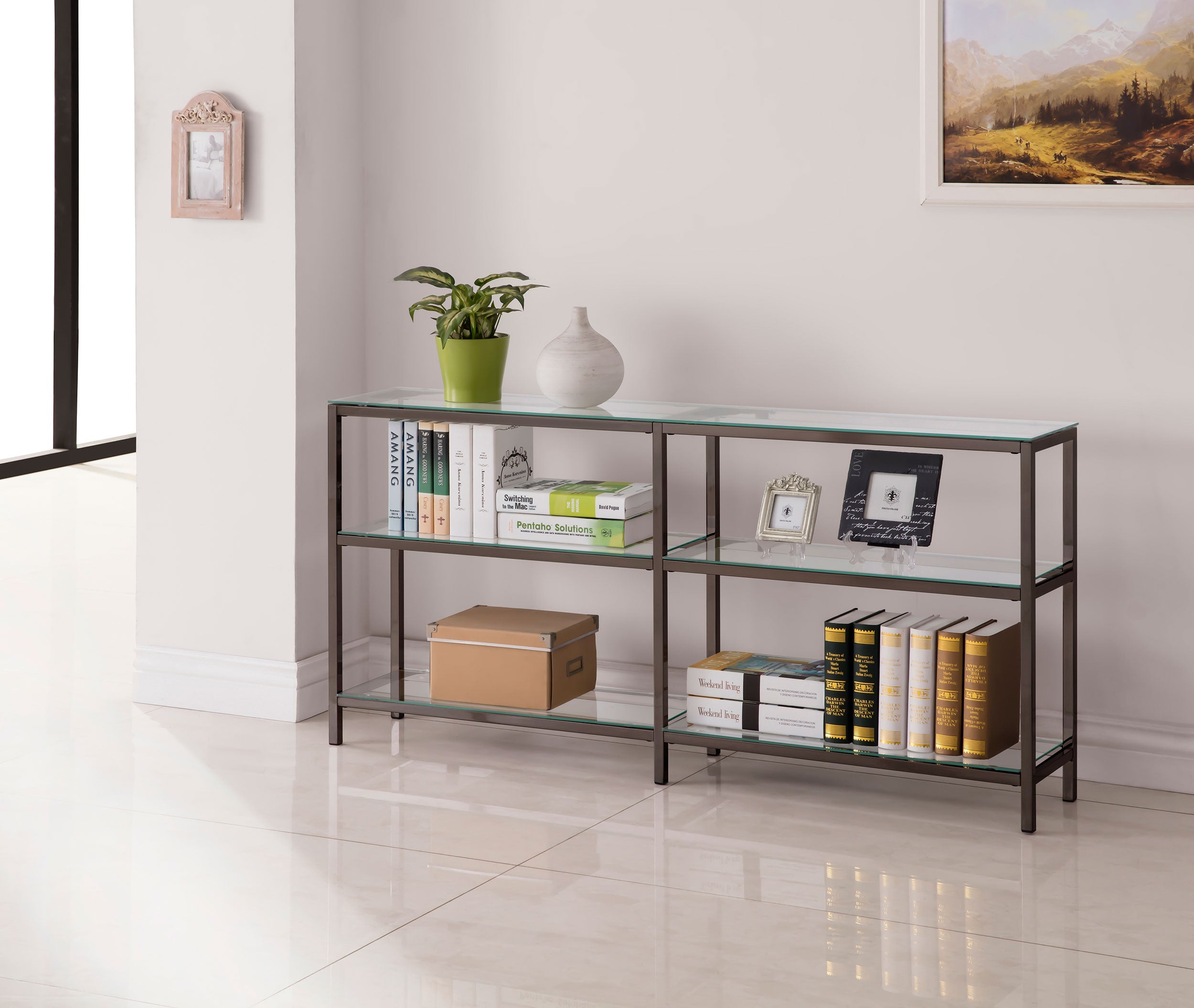 Kate 55-inch 4-shelf Console Bookcases Black Nickel