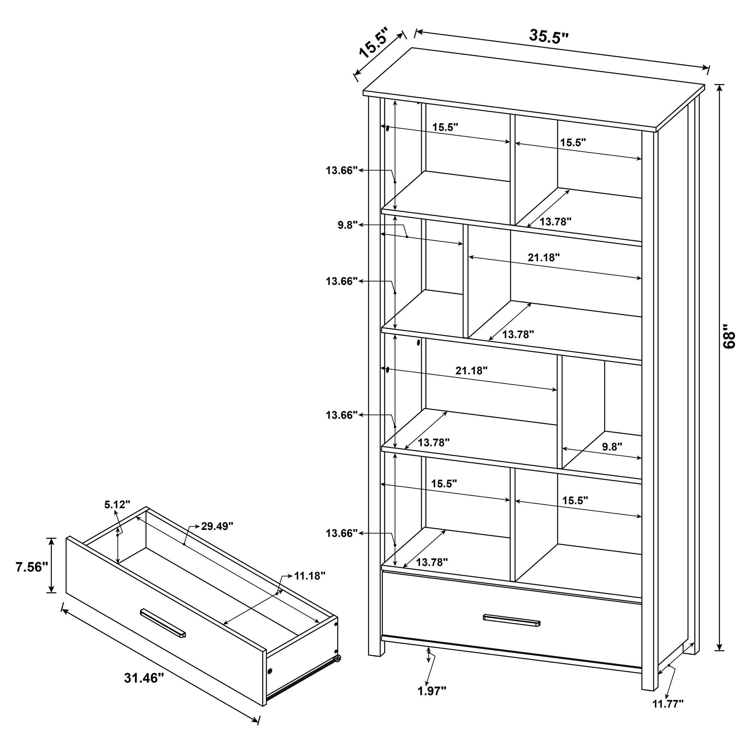 Dylan 68-inch 4-shelf Storage Bookshelf High Gloss