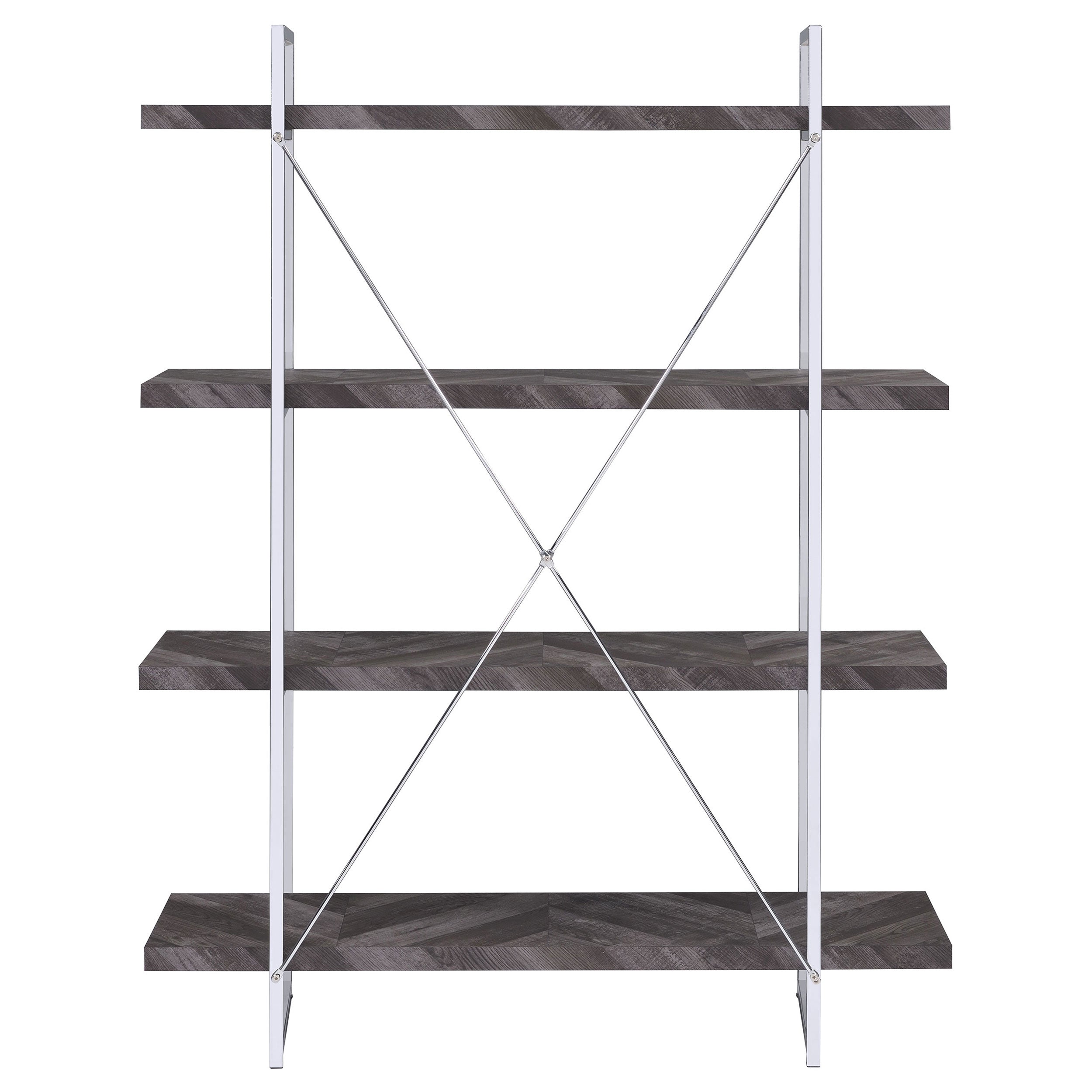 Grimma 63-inch 4-shelf Bookshelf Rustic Grey and Chrome