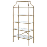 Serena 70-inch 5-shelf Glass Bookshelf Gold