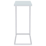 Stella White Glass Top C-Shaped Sofa Side Table Chrome