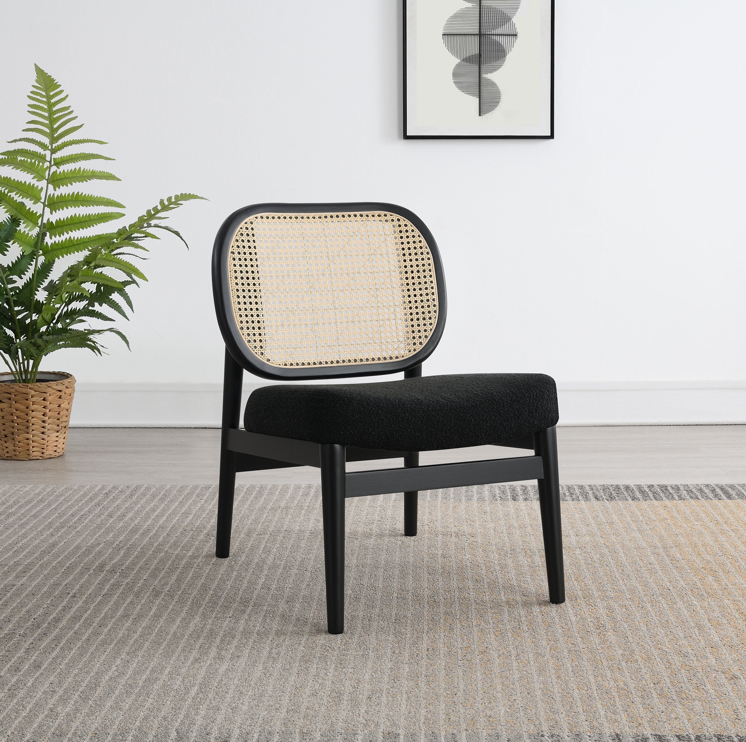 Rayo Rattan Cane Back Accent Chair with Padded Seat