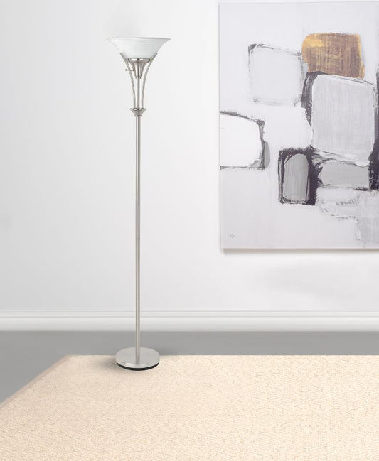 Archie 71-inch Frosted Torchiere Floor Lamp Brushed Steel