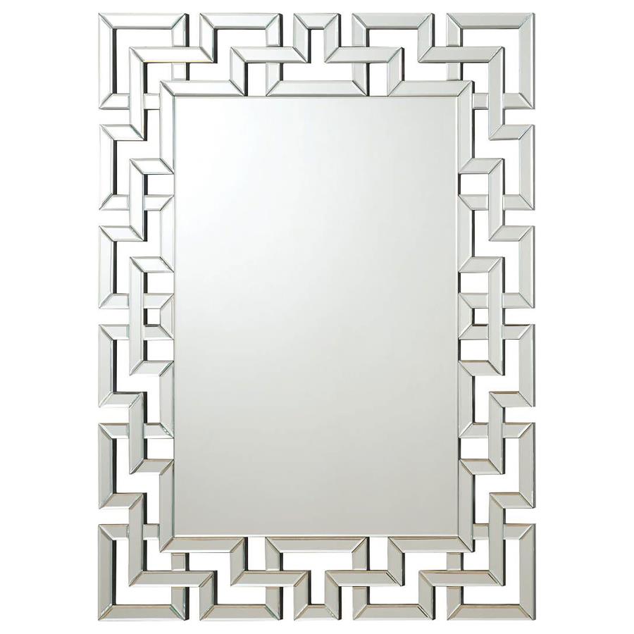 Forman 38 x 48 Inch Greek Motif Frameless Wall Mirror Silver