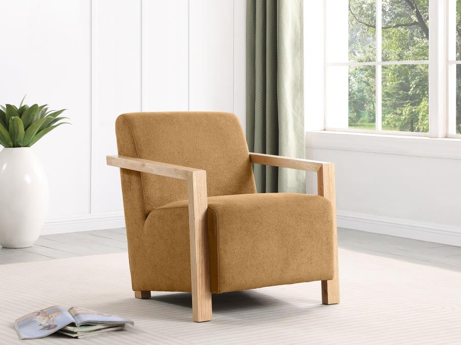 Diego Upholstered Accent Arm Chair with Wood Arms