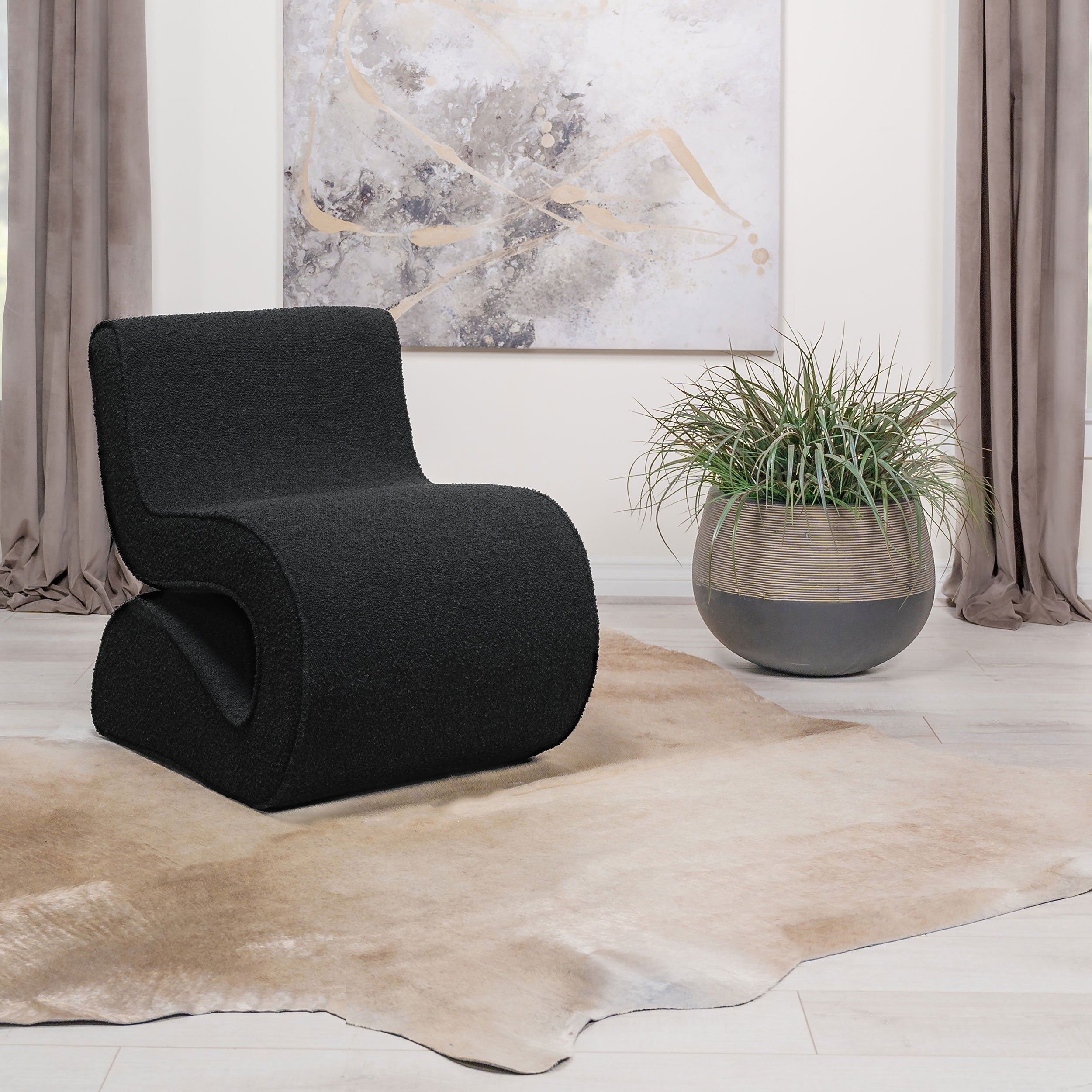 Ronea Boucle Upholstered Armless Curved Chair