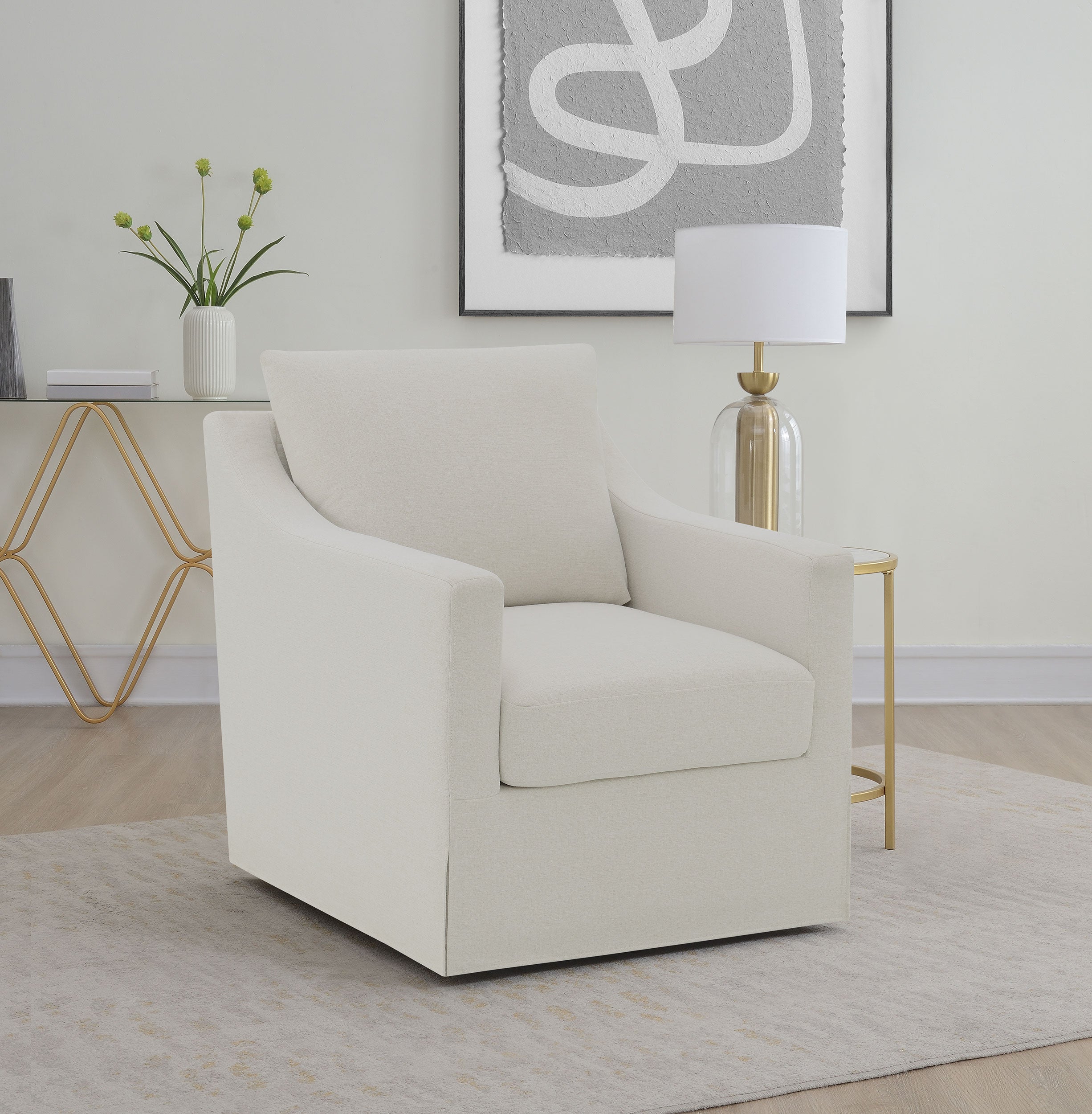 Winter Upholstered Sloped Arm Accent Swivel Chair