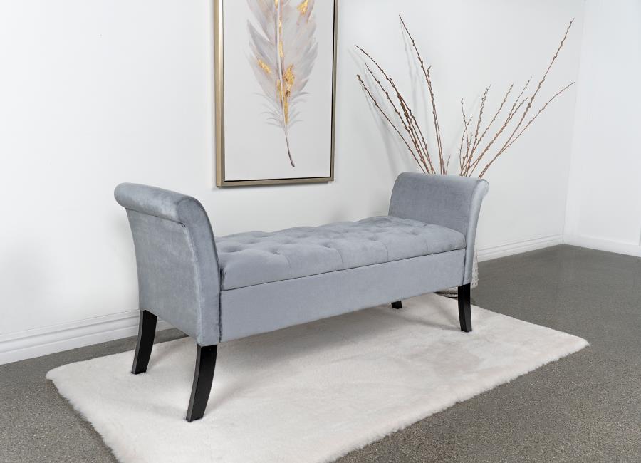 Farrah Velvet Upholstered Rolled Arm Storage Bench