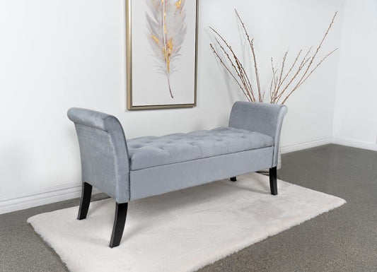 Farrah Velvet Upholstered Rolled Arm Storage Bench