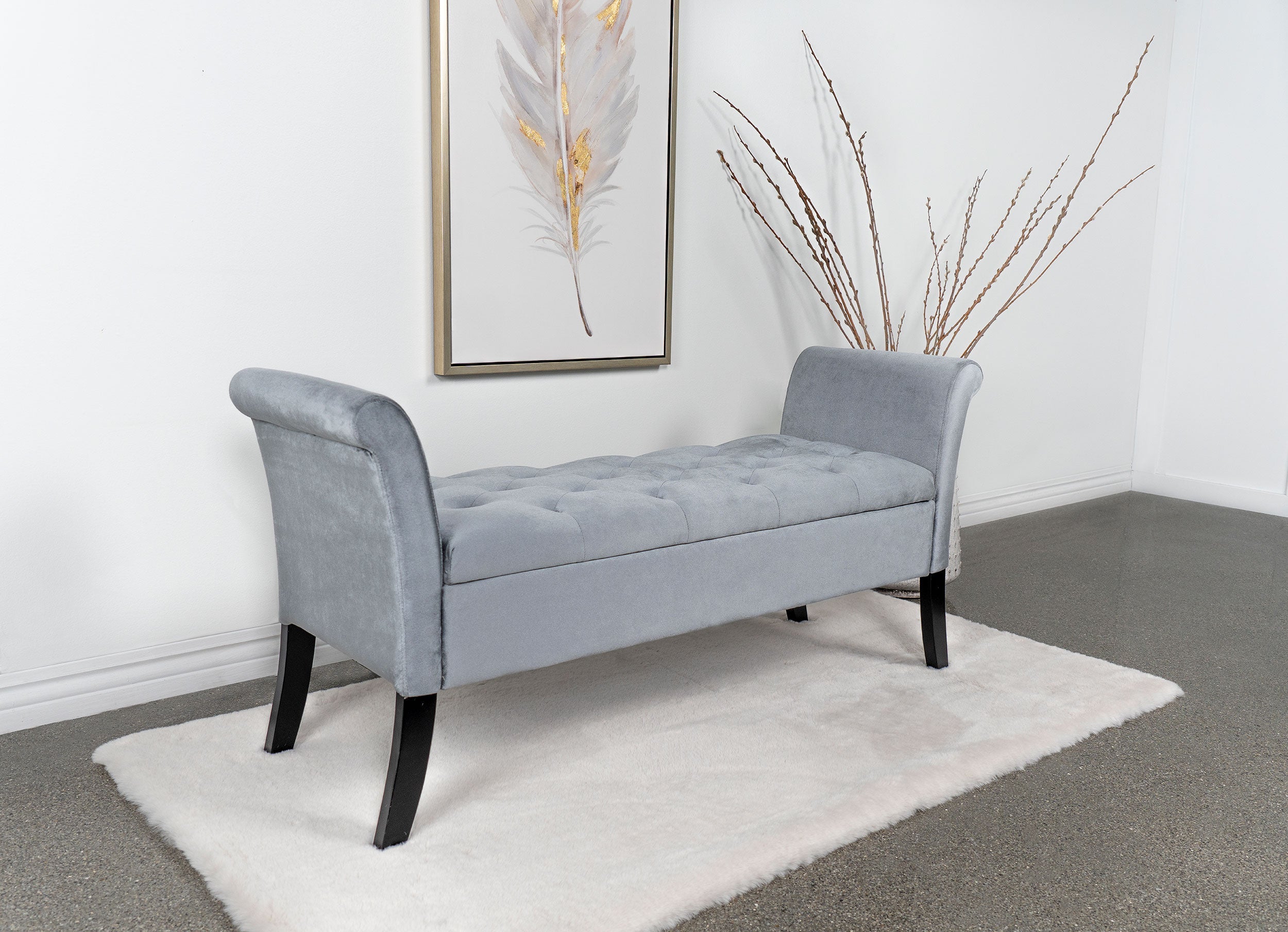 Farrah Velvet Upholstered Rolled Arm Storage Bench