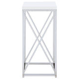 Edmund Square Accent Side Table White High Gloss and Chrome