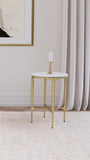 Baldwin Round Marble Top Side Table White and Gold