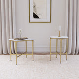 Baldwin Round Marble Top Side Table White and Gold
