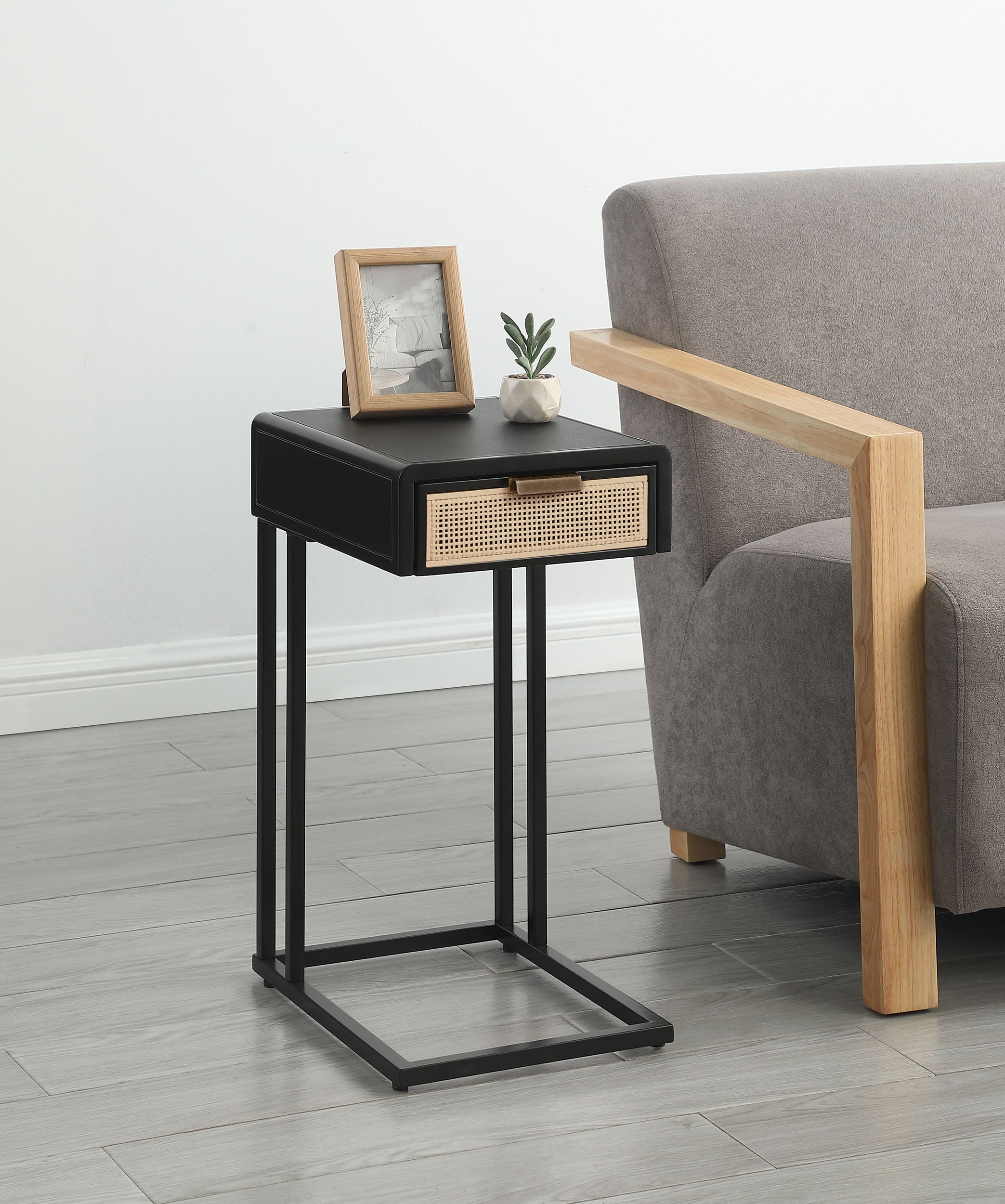 Amherst 1-drawer Radio Weave Cane Metal Side Table