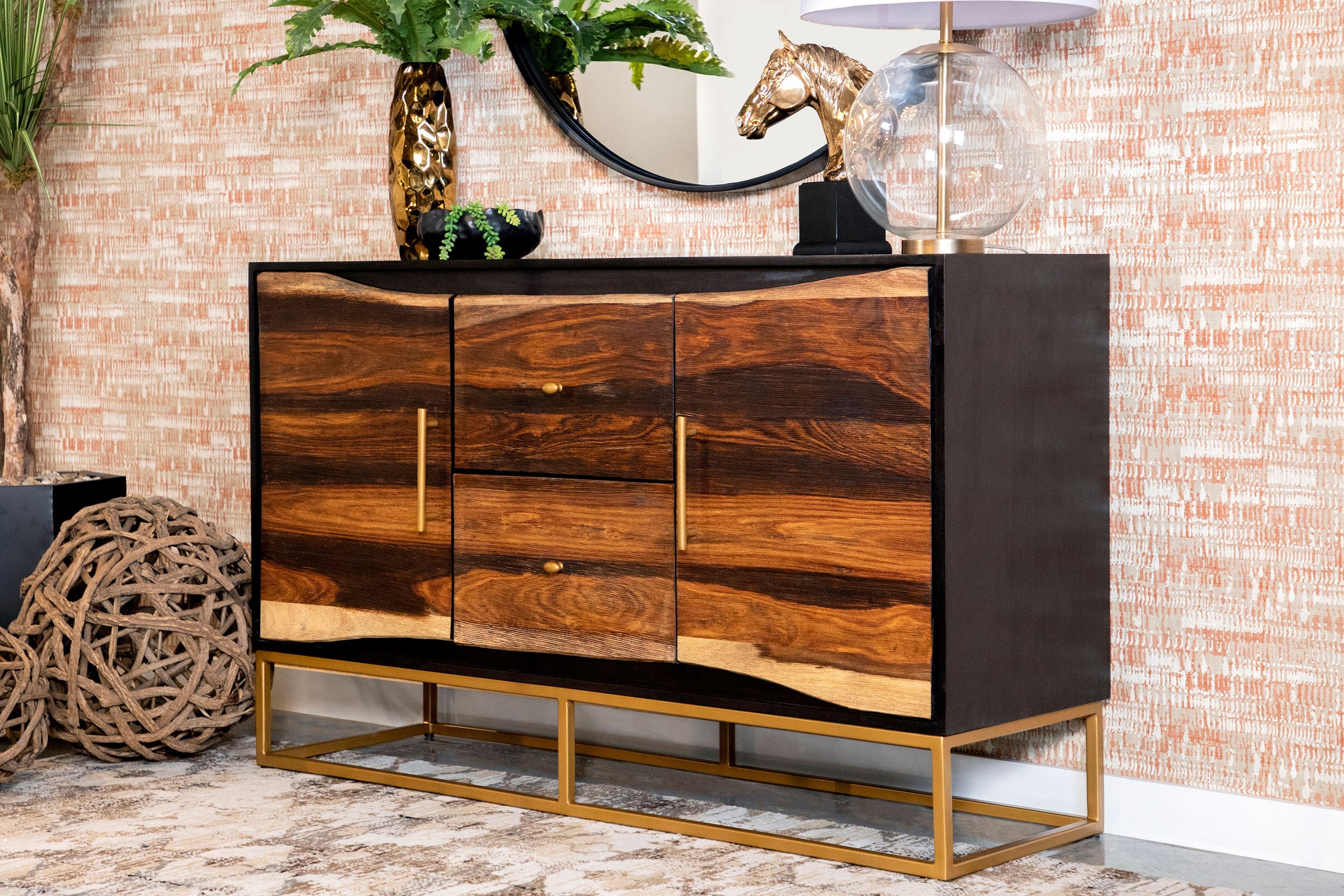 Zara 2-door 57-inch Wood Accent Storage Cabinet Black Walnut