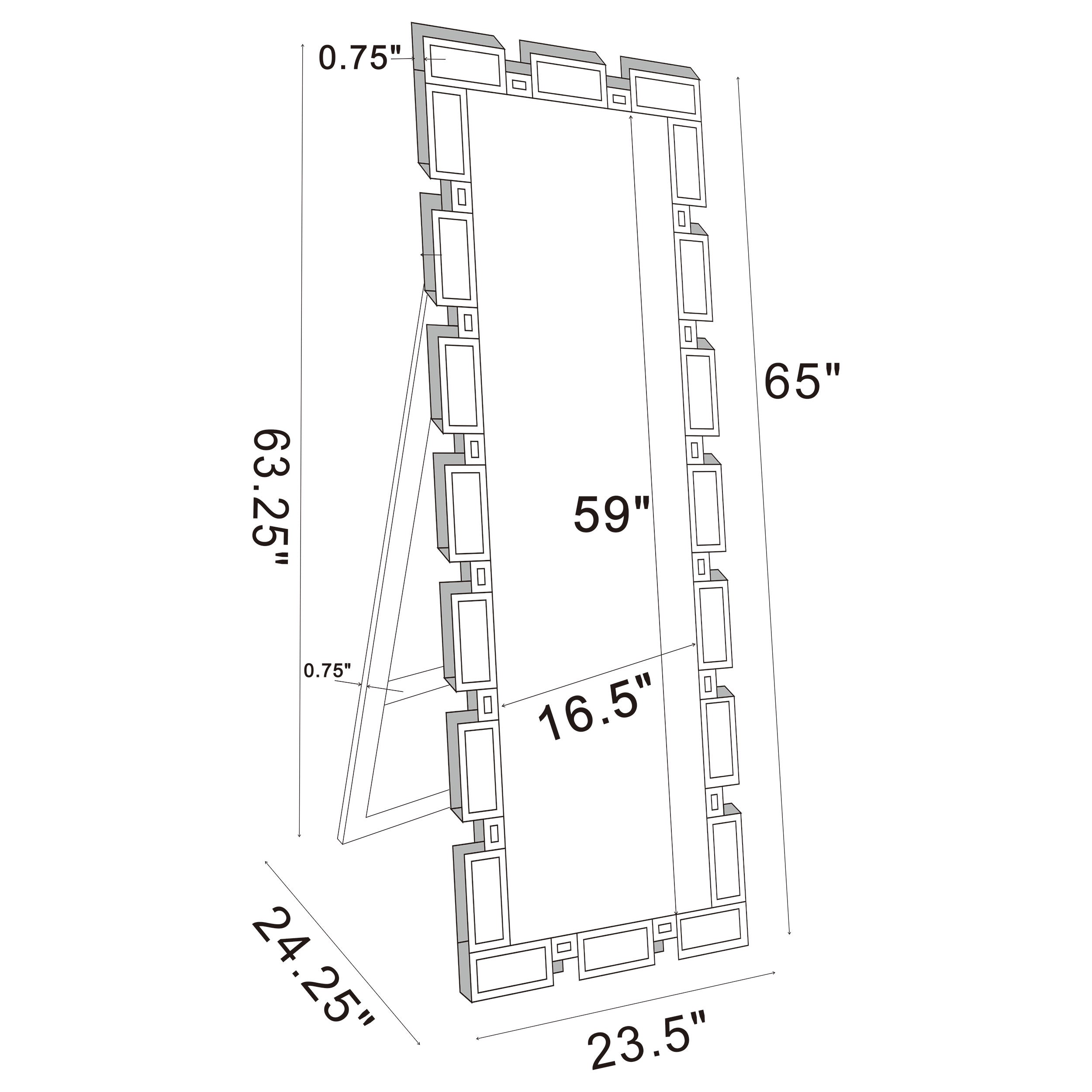 Tavin 24 x 65 Inch Geometric Frame Standing Mirror Silver