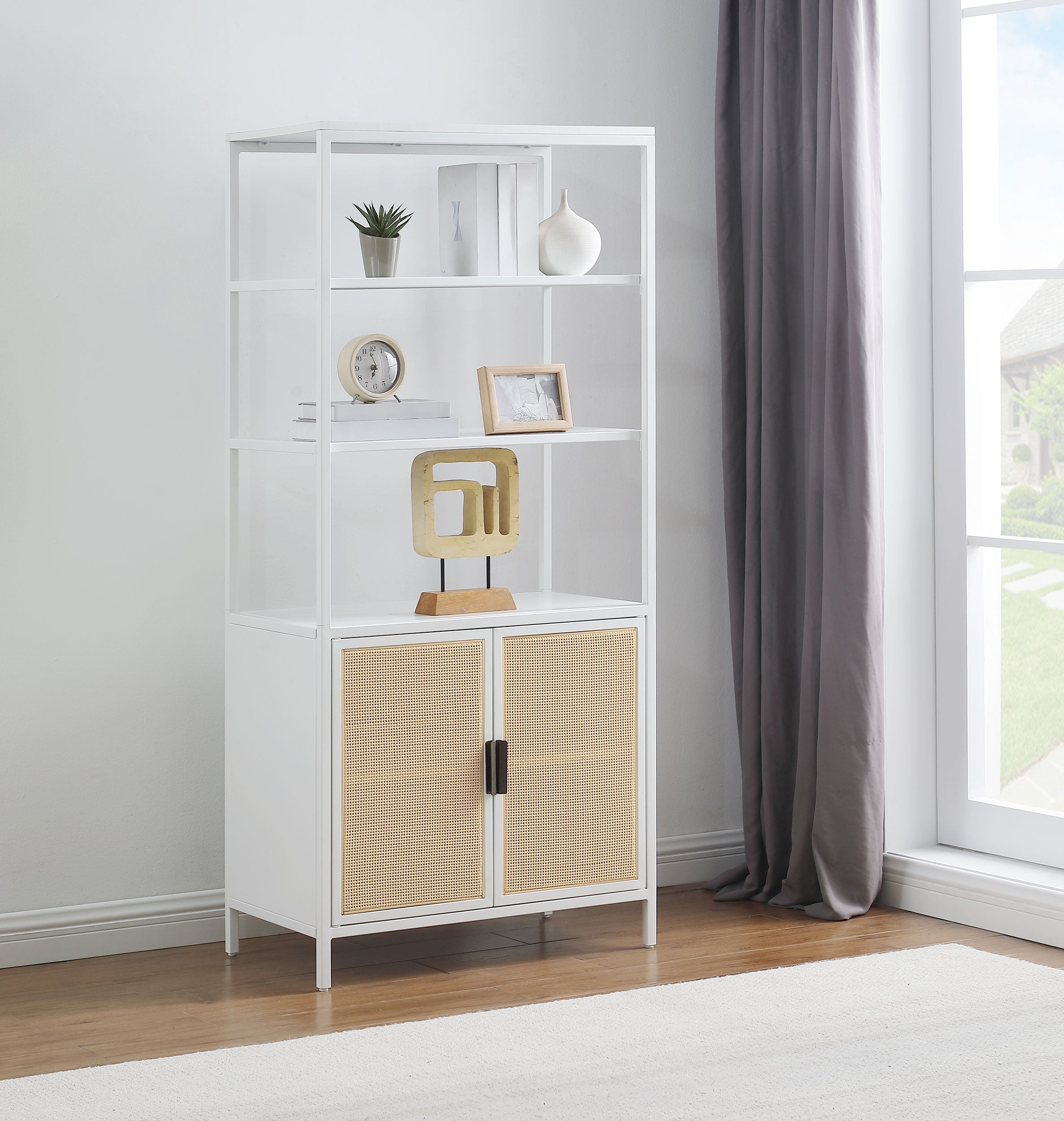 Amherst 3-shelf Radio Weave Cane Metal Accent Cabinet
