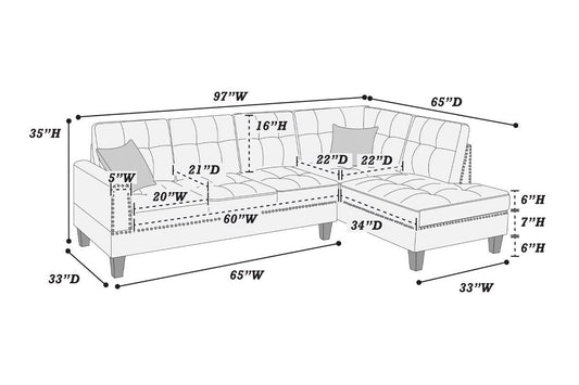 2-Piece Sectional Sofa (Dark Coffeelinen-Like Fabric) - F8882