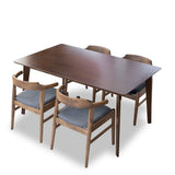 Dining Set, Abbott Large Table (Walnut) With 4 Zola Gray Chairs