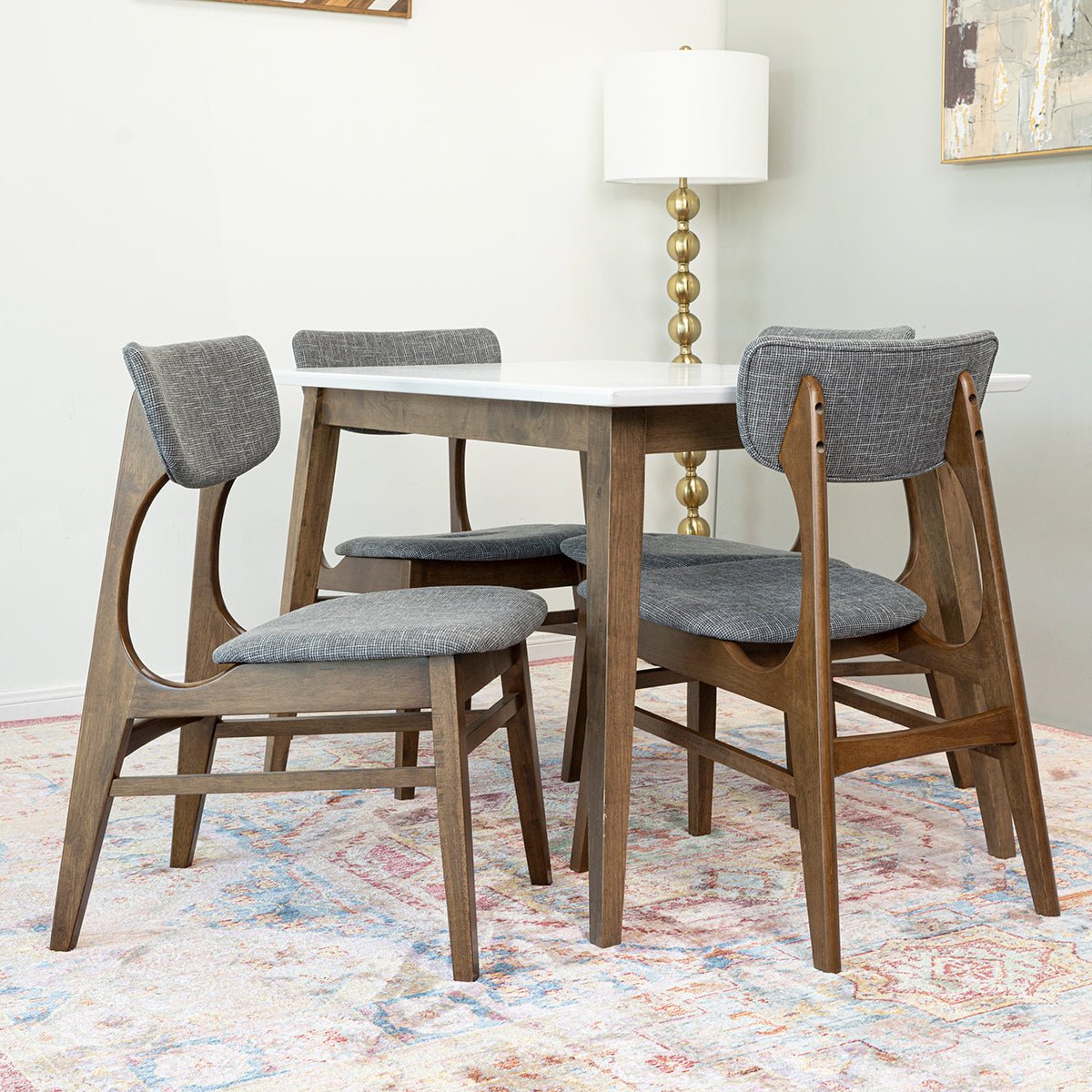 Dining Set , Alpine Small Table (White) With 4 Collins Chairs (Grey)