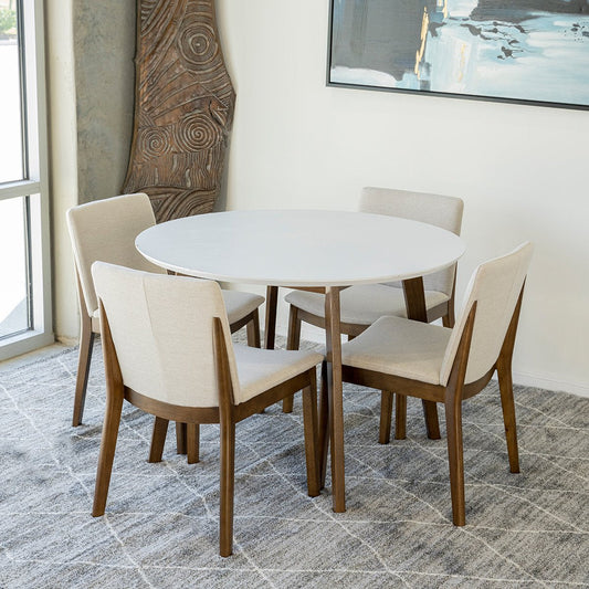 Aliana Dining Set With 4 Virginia Beige Chairs (White)