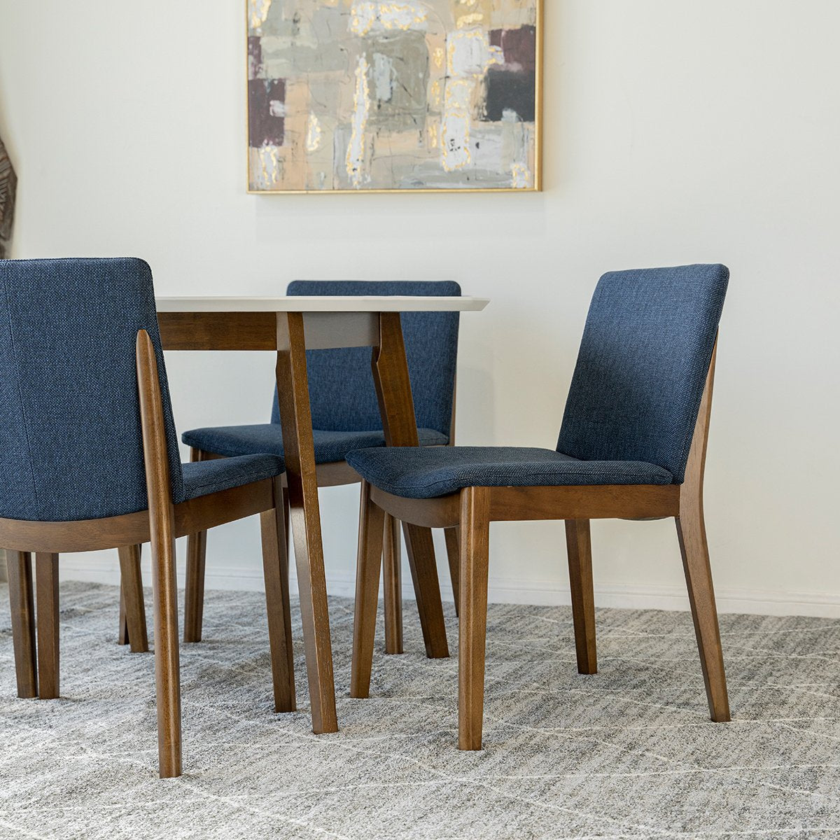 Aliana Dining Set With 4 Virginia Blue Chairs (White)