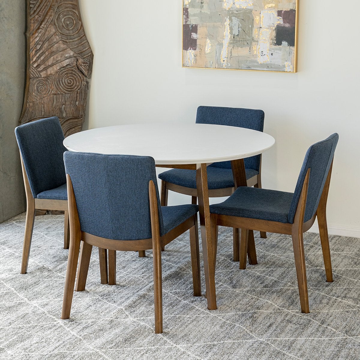 Aliana Dining Set With 4 Virginia Blue Chairs (White)