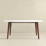 Ada Mid Century Modern Style Solid Wood White Top Oval Dining Table