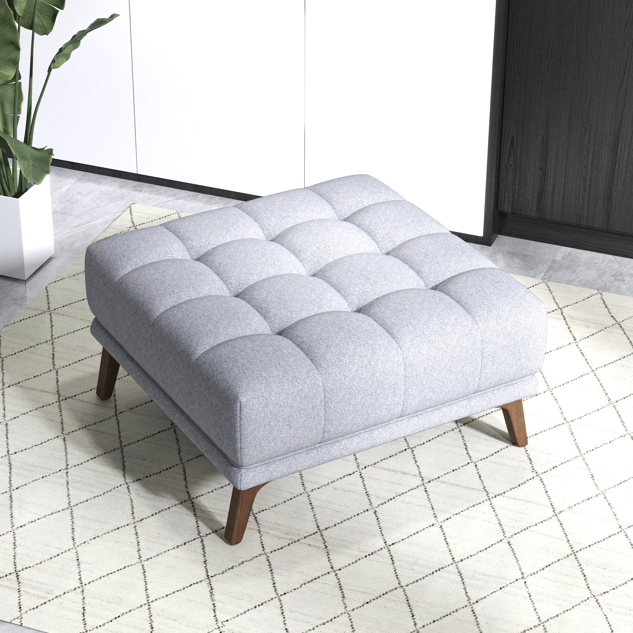 Addison Square Light Grey Upholstered Ottoman