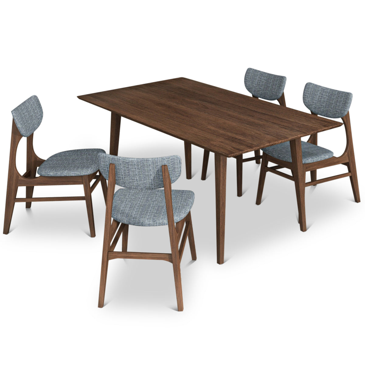 Adira (Large - Walnut) Dining Set With 4 Collins (Grey) Dining Chairs