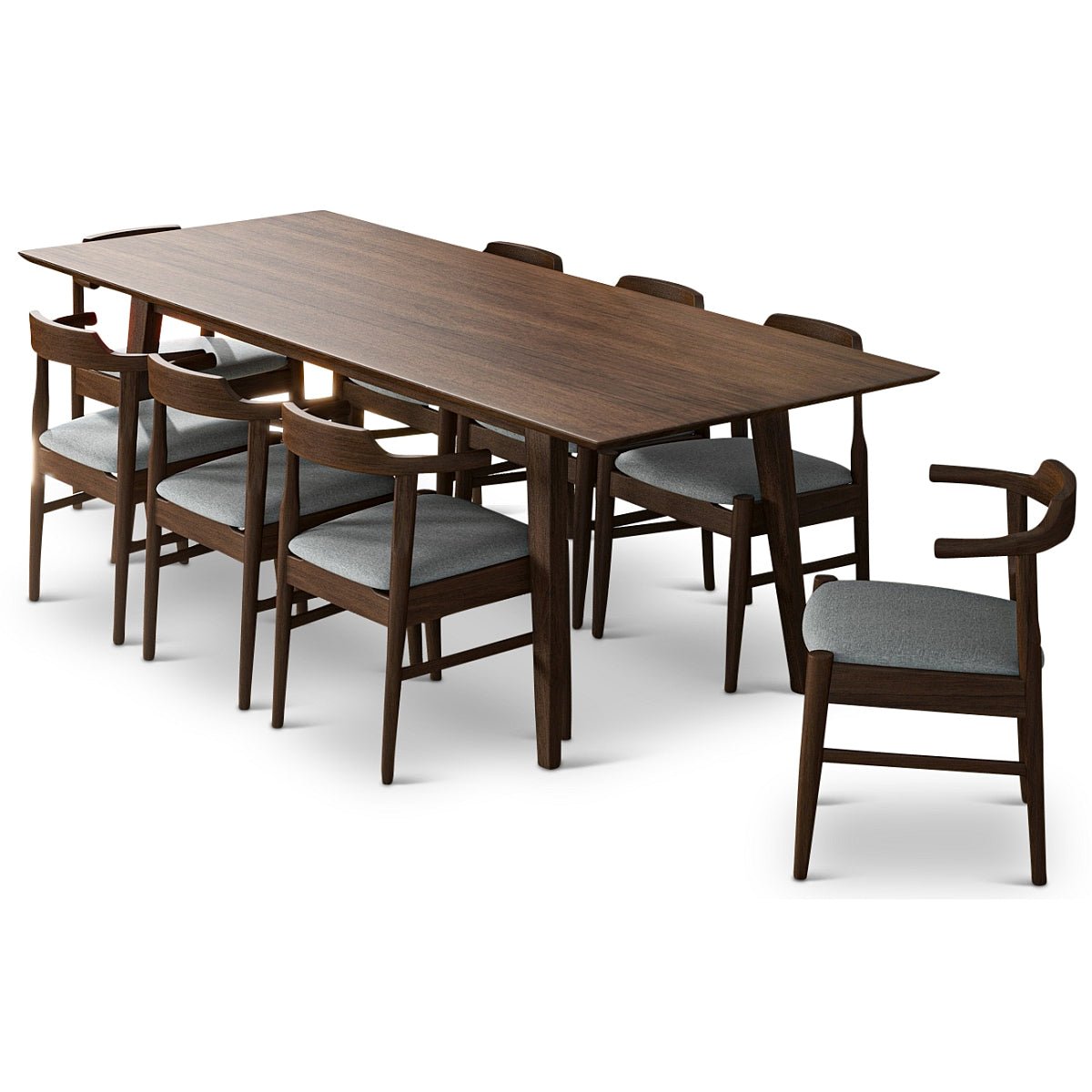 Adira Xlarge Walnut Dining Set With 8 Zola Grey Dining Chairs