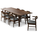 Adira Xlarge Walnut Dining Set With 8 Zola Grey Dining Chairs