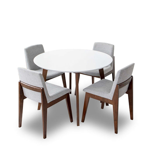 Aliana Dining Set With 4 Ohio Light Gray Chairs (White)