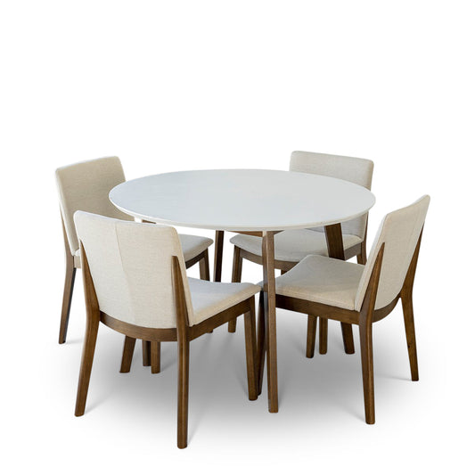 Aliana Dining Set With 4 Virginia Beige Chairs (White)