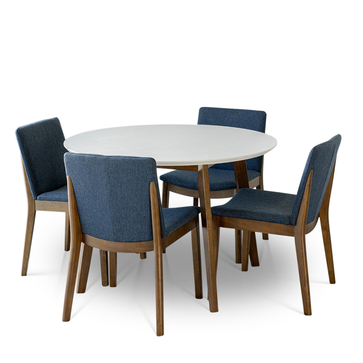 Aliana Dining Set With 4 Virginia Blue Chairs (White)