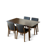 Alpine (Large - Walnut) Dining Set With 4 Virginia (Black Leather) Dining Chairs