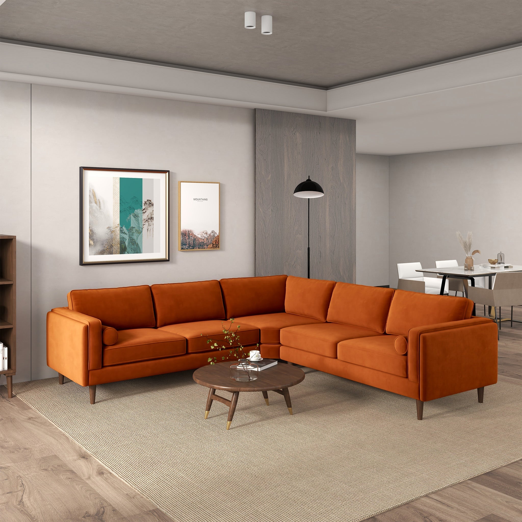 Amber Burnt Orange Velvet Corner Sectional Sofa