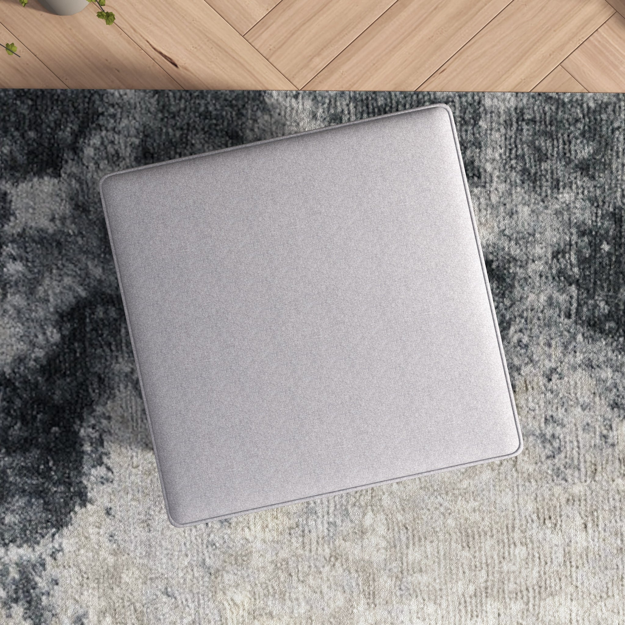 Amber Square Upholstered Ottoman (Light Gray Linen)
