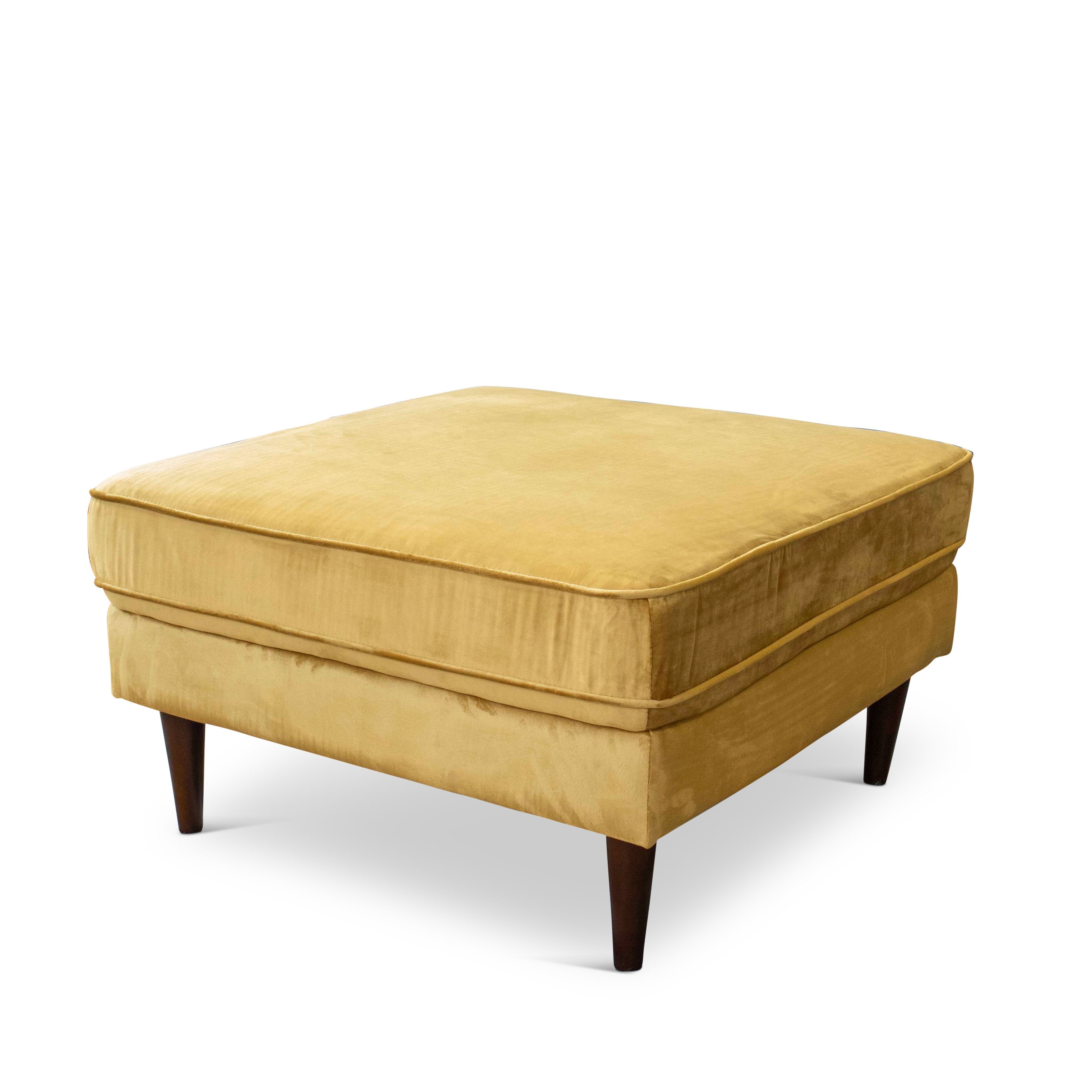 Amber Square Upholstered Ottoman (Yellow Velvet)