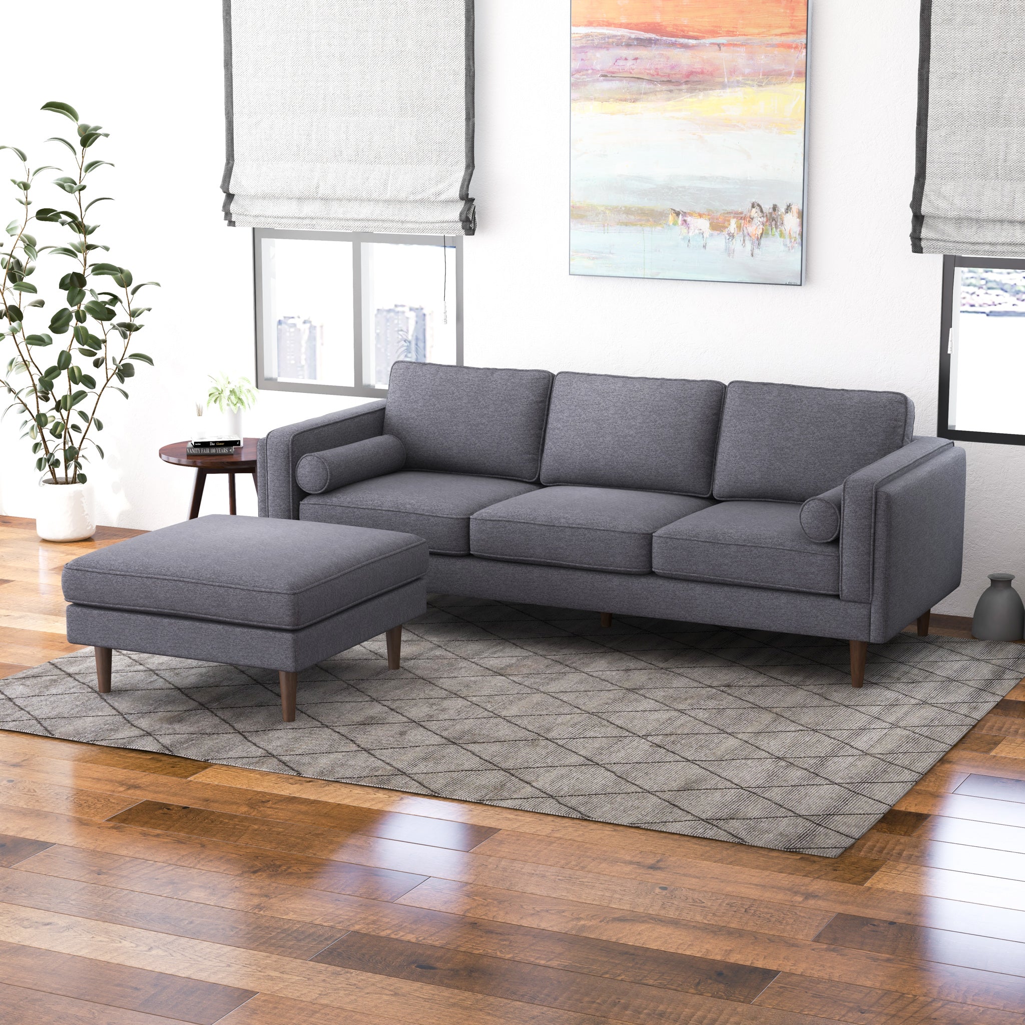 Amber Square Upholstered Ottoman (Seaside Grey)