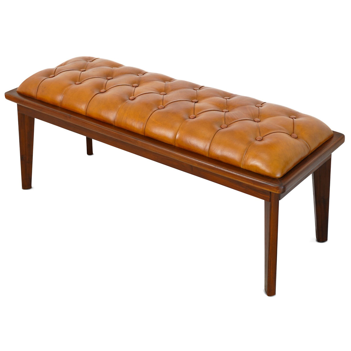 Arlington Tan Leather Bench W/Buttons