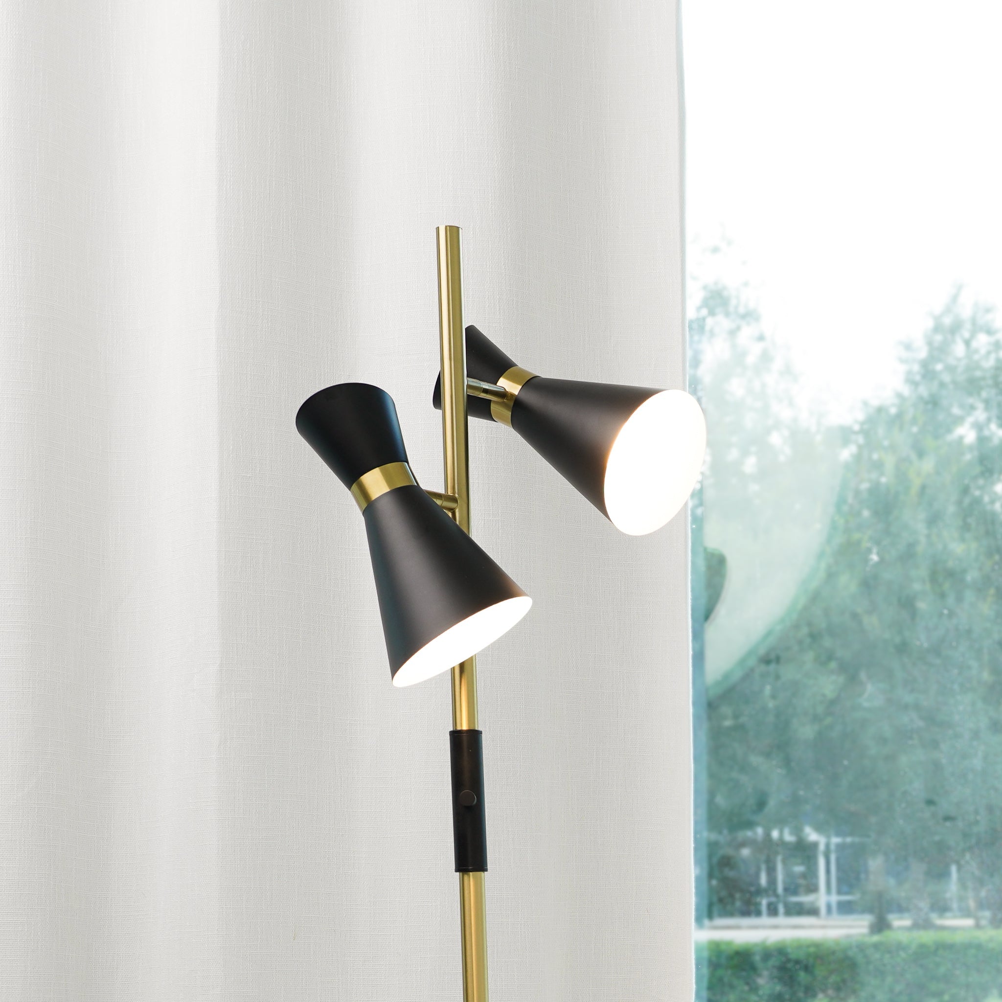 Axis Brassed Gold Floor Lamp with 4-Way Switch Double Spots with Metal Base