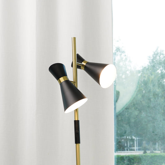 Axis Brassed Gold Floor Lamp with 4-Way Switch Double Spots with Metal Base