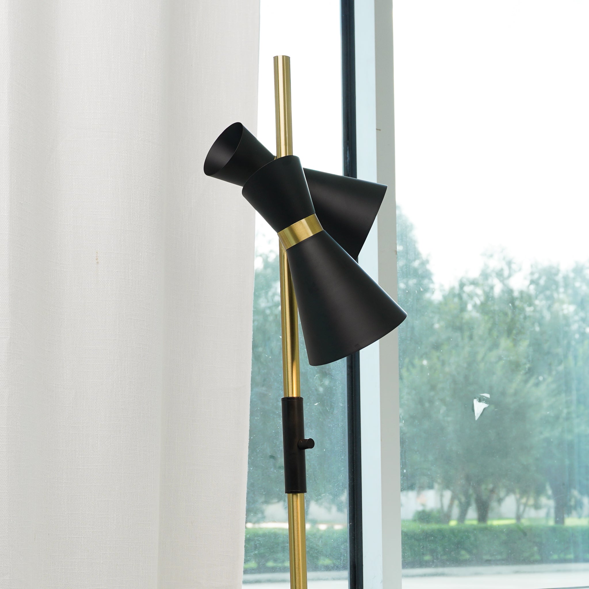 Axis Brassed Gold Floor Lamp with 4-Way Switch Double Spots with Metal Base