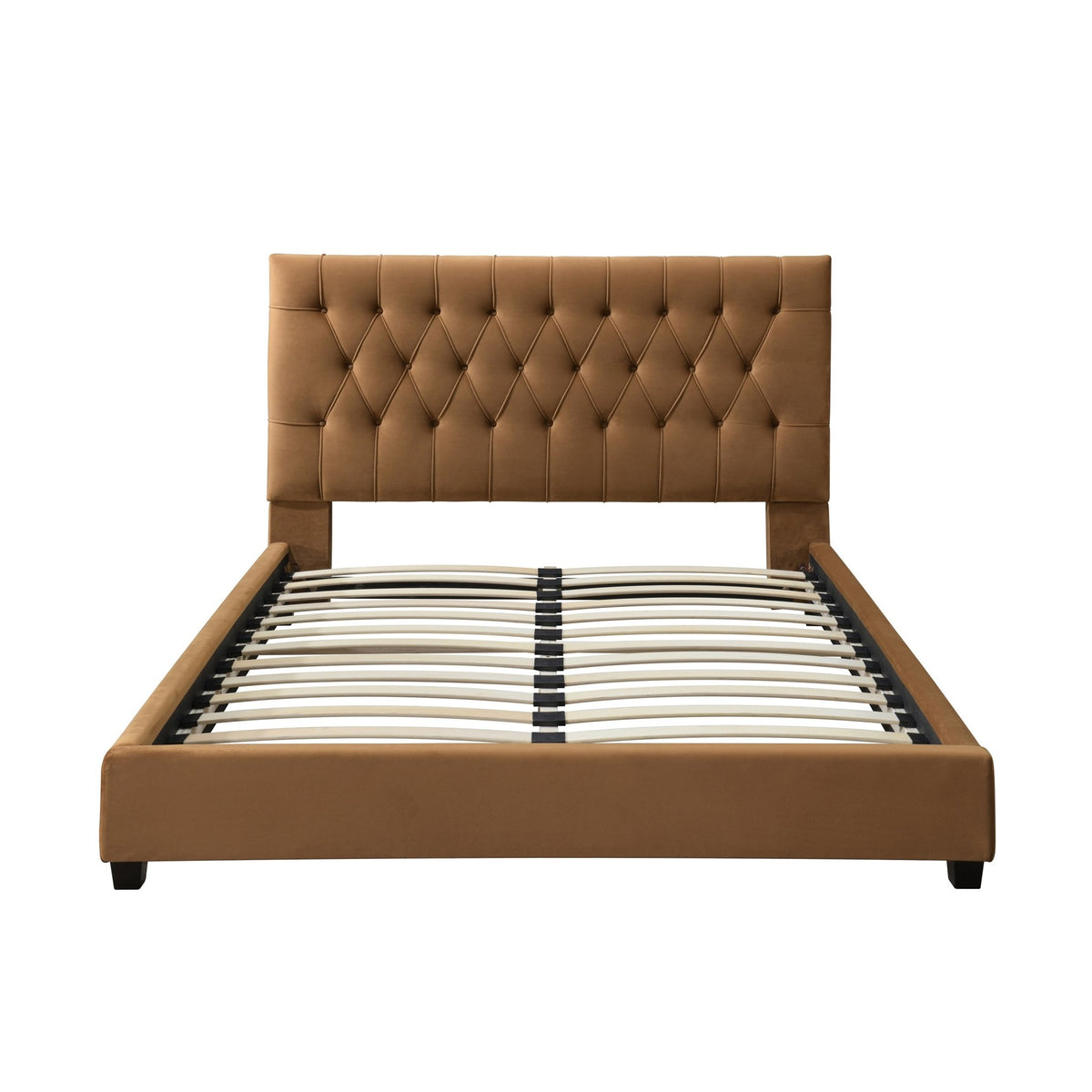 Eldridge Platform Bed (Queen - Cognac Velvet)