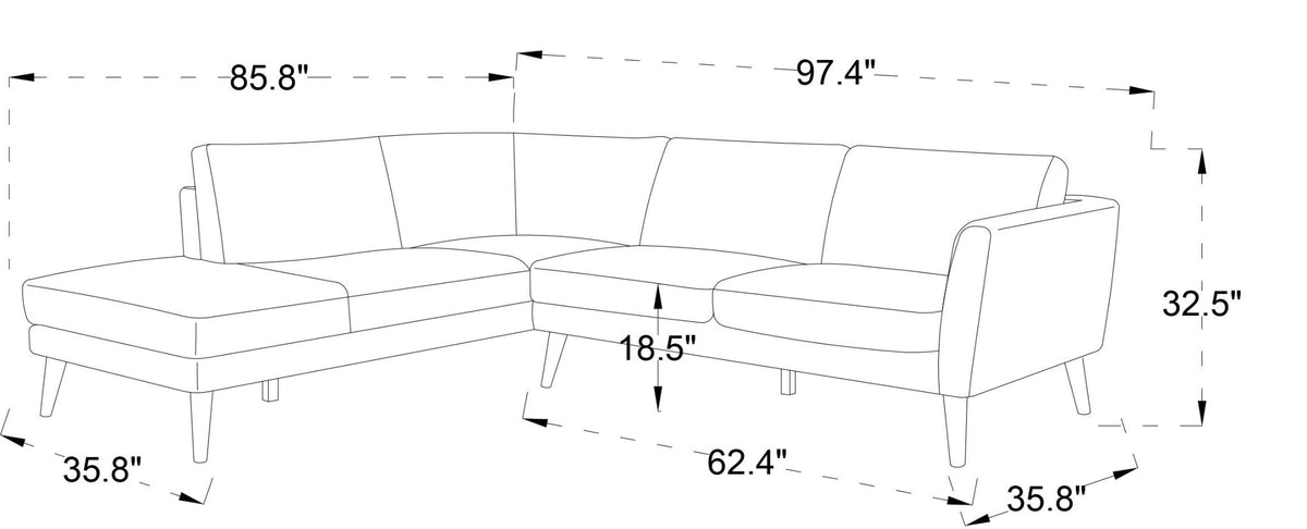 Bexley Grey Sectional Sofa Left Facing Chaise