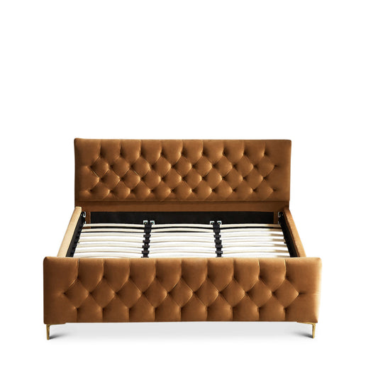 Beverly Platform Bed (King - Cognac Velvet)