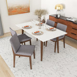 Dining Set, Alpine Large White Table With 4 Virginia Gray Fabric Chairs